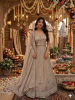 ALANKAR ART Embroidered Semi Stitched Lehenga Choli(Beige)