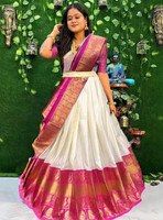 Harshiv Textile Embellished Semi Stitched Lehenga Choli(White)