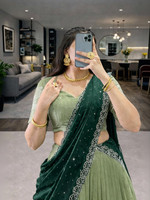 Sandykart Embroidered Semi Stitched Lehenga Choli(Green)