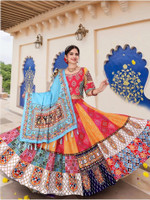 Shubh-Viyan Textiles Bandhani, Printed, Digital Print Semi Stitched Lehenga Choli(Multicolor)