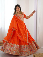 Trivety Embroidered Semi Stitched Lehenga Choli(Orange)