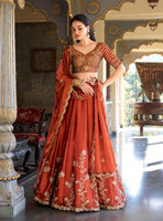 Trivety Embroidered Semi Stitched Lehenga Choli(Orange)