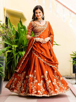 Trivety Embroidered Semi Stitched Lehenga Choli(Orange)