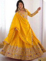 PEDR TRENDS Embroidered Semi Stitched Lehenga Choli(Yellow)