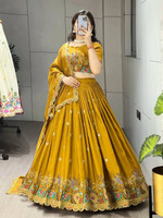 Trivety Embellished Semi Stitched Lehenga Choli(Yellow)