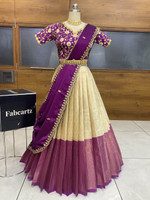 MR Y Printed Semi Stitched Lehenga Choli(Beige)