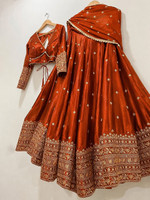 Udbhav Export Embroidered Semi Stitched Lehenga Choli(Orange)