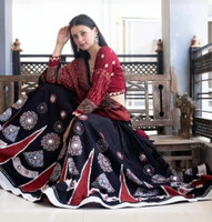 OOREE Printed, Leheriya, Digital Print Semi Stitched Lehenga Choli(Black)