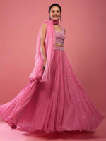 Neel Art Embroidered Semi Stitched Lehenga Choli(Pink)