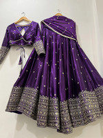 Trijal Fab Embroidered Semi Stitched Lehenga Choli(Purple)