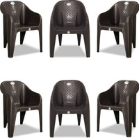 ARLAVYA Mario Model Chair for Home, Garden, Office, Cafeteria Plastic Outdoor Chair(Dark Brown, Set of 6, Pre-assembled)