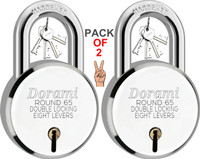 Indora Round 65mm lock Hardened Shackle Double Locking 8 Lever Padlock(Silver)