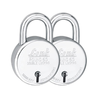 Link 65mm New Round |Lever|Double Locking|50k Key Combinations (Pack of 2) Padlock(Silver)