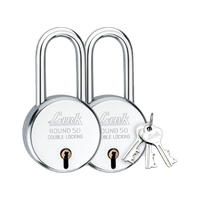 Link 50mmLSNew Round |Iron Lever|Double Lock|50K Key Combinations(Pack of 2) Padlock(Silver)
