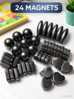 Utsub Magnetic Toy 24 pcs – 5 Shapes Magnetic Shape Set for Kids Multipurpose Office Magnets Pack of 24(Black)
