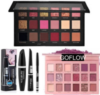 GoFlow Nude & Rose Gold Eyeshadow With 3 in 1 Mascara , Eyeliner and Eyebrow Pencil(Pack of 3)