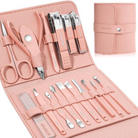 moan's 16 pcs of manicure kit with stylish leather case for body gromming(multicolor)(16 g, Set of 16)