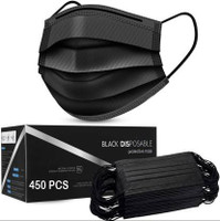 Vaghani 450 Pcs Black Nose Pin Disposable Iso Mark 3 Ply Pharmaceutical Polluation Mask 3 Ply Surgical Mask 450 Piece ( Black )( 75 Gsm )( Primium ) Surgical Mask With Melt Blown Fabric Layer(Black, Free Size, Pack of 450, 3 Ply)