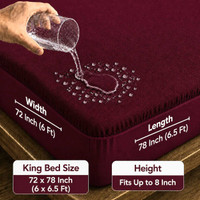 PROTEXIA Double, King, Queen Size Fitted Cotton Waterproof, Stretchable, Breathable Mattress Cover(198 cm x 183 cm, Maroon)