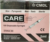 CARE Syringe with needle 2ml, Single use, Sterile 100Pcs Medical Needle(Pink)