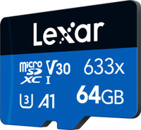 Lexar LSDMI64GBB633A 633x 64 MicroSDHC Class 10 100 MB/s  Memory Card Compatible with Camera