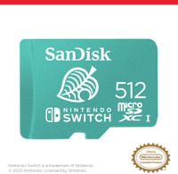 SanDisk SDSQXAO-512G-GNCZN Nintendo 512 GB MicroSDHC Class 10 100 MB/s  Memory Card Compatible with Gaming Console