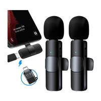 pay pay K9 Dual Collar Mic For IOS/Android Type C Supported Microphone Microphone WIRELESS MICROPHONE(Black)