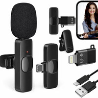Shivaansh K8 Wireless Microphone for Type-C & Lightning, Noise Canceling Mic,Vlogging Wireless Microphone(Black)