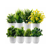 Ryme Mini/Small Green Wild Flower Artificial Flower  with Pot(6 inch, Pack of 8, Flower Bunch)