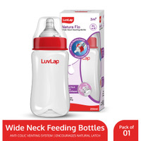 LuvLap Anti-Colic Wide Neck Natural Flow Baby Feeding Bottle, BPA Free Pack of 1 - 250 ml(Red)