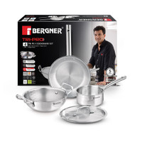BERGNER Tripro TriPly Stainless Steel 4 Pcs Cookware Set Induction Bottom Cookware Set(Triply, 4 - Piece)
