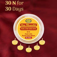 Om Shanthi Pure Cow Ghee Wicks – Ready-to-Light & Wax-Free ( 30 Nos) Cotton Wick