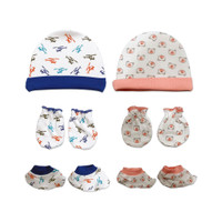 LuvLap 100% Cotton Baby Caps, Mittens and Booties Combo Set for 0-6 Months -Pack of 2(Multicolor)