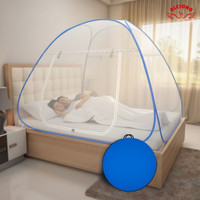 Alciono Double | King Size Bed Foldable Machhardani|L'6.5 X W'6.5 feet Polyester Washable Adults Mosquito Net(Blue, White, Tent)