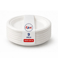 EZEE DISPOSABLES 9 INCH BAGASSE PLATES ROUND-NONCP Dinner Plate(Pack of 10, Microwave Safe)