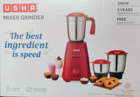 USHA New lestst model High range 500 W Mixer Grinder(G 3750 RED | 3 Jars | Red)