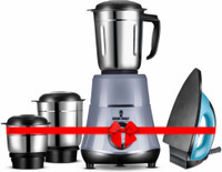 Growsmart Powerful HydroGrind Heavy Duty Motor With 1100W Dry Iron 750 W Juicer Mixer Grinder(HydroGrind 3 Jar Combo | 3 Jars | Grey Black)