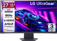 LG UltraGear 68.58 cm (27 inch) Curved Quad HD LED Backlit VA Panel with 1000R Curvature, HDR10, HDMI x 2, DisplayPort, Black Stabilizer Dynamic Action Sync, Crosshair FPS Counter, Borderless Design Gaming Monitor (27GS60QC-BB.CTRRMV)(AMD Free Sync, Response Time: 1 ms, 180 Hz Refresh Rate)