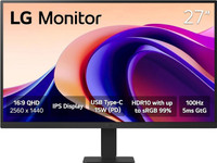 LG 68.58 cm (27 inch) Quad HD LED Backlit IPS Panel Monitor (27U631A- QHD (2560 x 1440) HDR10,Reader Mode,Flicker Safe,HDMI,USB Type-C 15W PD)(Frameless, Response Time: 5 ms, 100 Hz Refresh Rate)
