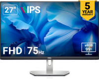 DELL S Series 68.58 cm (27 inch) Full HD IPS Panel with 5-Years warranty, 99% sRGB, Low Blue Light technology,HDMI x2, Tilt adjustment, 3-sided Bezel-less Monitor (S2721HNM / S2721HN)(AMD Free Sync, Response Time: 4 ms, 75 Hz Refresh Rate)