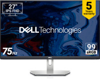 DELL S Series 68.58 cm (27 inch) Full HD IPS Panel with 5-Years warranty, 99% sRGB, Low Blue Light technology,HDMI x2, Tilt adjustment, Contrast Ratio 1000:1, 300 nits Brightness, Display Manager, 3-sided Bezel-less Monitor (S2721HNM / S2721HN)(AMD Free Sync, Response Time: 4 ms, 75 Hz Refresh Rate)