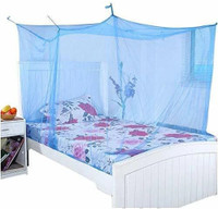 MINIKIDZ Double Bed (7X7 Feet) HDPE - High Density Poly Ethylene Washable Adults Mosquito Net(Blue, Ceiling Hung)