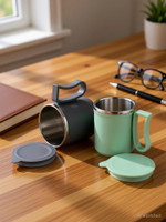 OFFYX Stainless Steel Tea Cup Stainless Steel Coffee with Lid (300 ml)(Grey,Green) Stainless Steel Coffee Mug(300 ml)