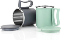 OFFYX Stainless Steel Tea Cup Stainless Steel Coffee with Lid (300 ml)(Grey,Green) Stainless Steel Coffee Mug(300 ml)