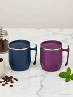 MAGICSPOON Stainless Steel Coffee with Lid (300 ml) (Pack of 2) (Navy Blue, Maroon) Stainless Steel Coffee Mug(300 ml, Pack of 2)