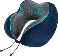 Greeli Premium Memory Foam Neck Support Pillow for Travel Comfortable and Portable Neck Pillow(Navy Blue)