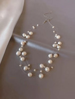 city sign Elegant Floating Pearl Necklace for Women & Girls – Transparent String Design Brass Necklace