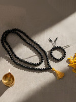 DIVINE HINDU Karungali Jaap Mala Necklace with Karungali Bracelet Combo | 8 mm Natural Ebony Wood Necklace