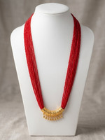 KRISH Nepali Red C Tilhari Necklace Set for Women Traditional Ethnic Jewellery 24 Inch Gold-plated Plated Brass Necklace