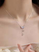 Harsu Collection Silver plated Charm Pendant Chain with 3 Butterfly Design Cubic Zirconia Silver Plated Stainless Steel Necklace